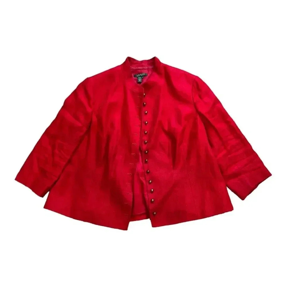 Lauren Ralph Lauren Red Vintage 3/4 Sleeve Linen Blazer 16W